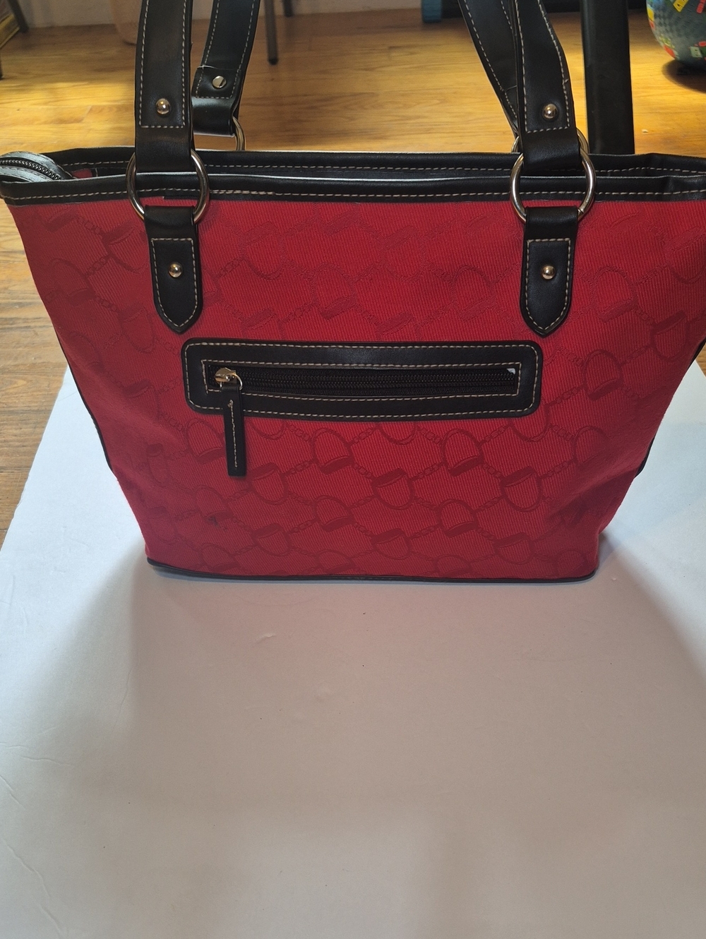 Chaps Red Tote with Black Handles, No Call Outs